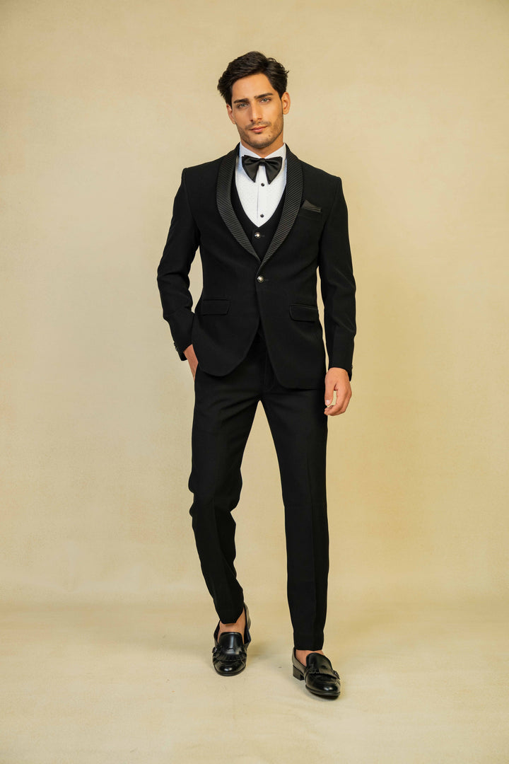 Classic Black Pleated Lapel Tuxedo