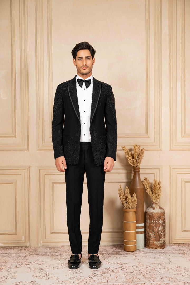Black Peak Lapel Tuxedo with Pearl Work
