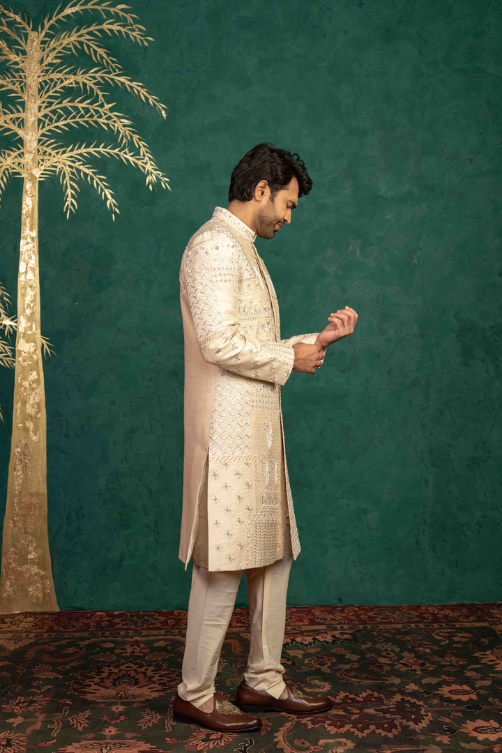Beige Silk  Sherwani