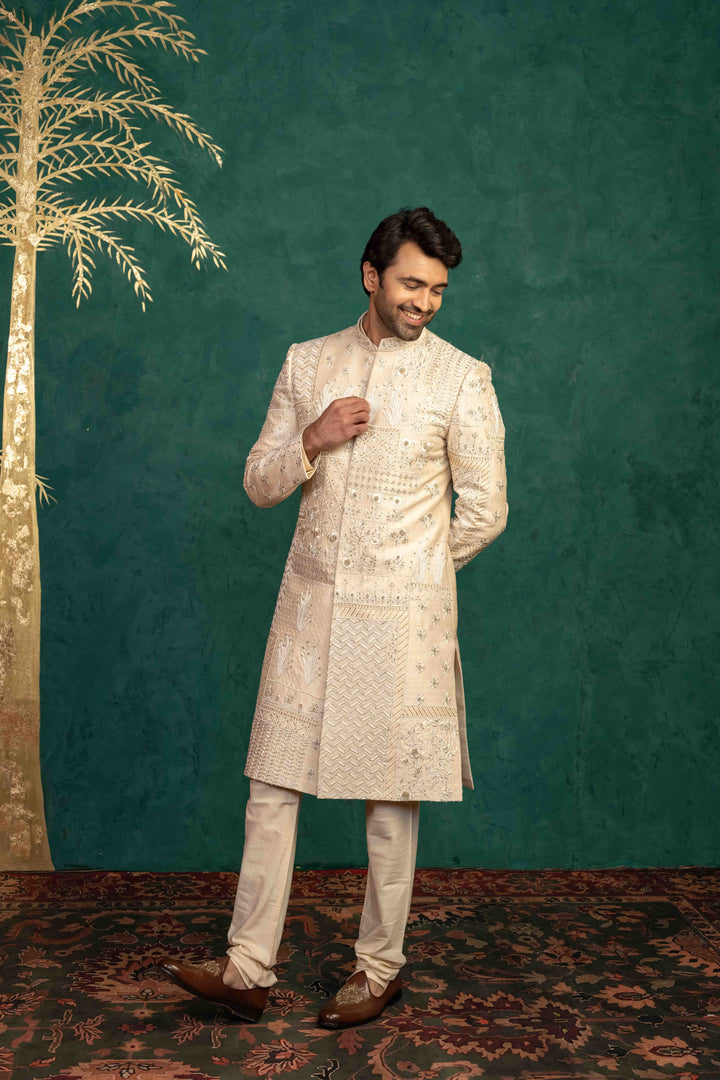 Beige Silk  Sherwani
