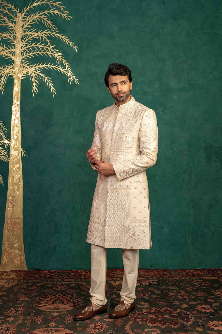 Beige Silk  Sherwani