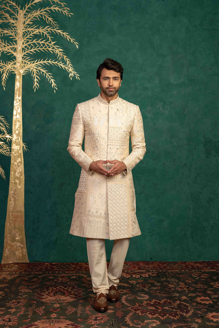 Beige Silk  Sherwani