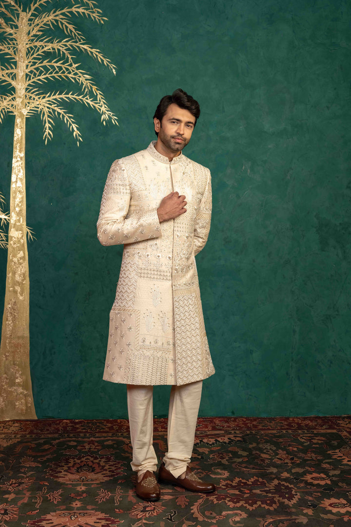 Beige Silk  Sherwani