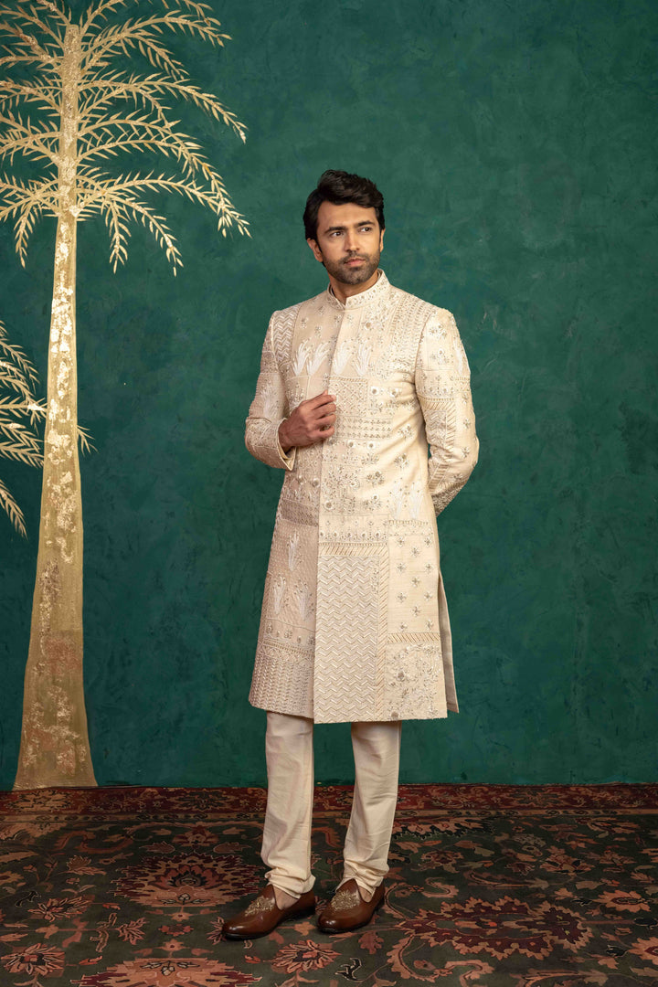 Beige Silk  Sherwani