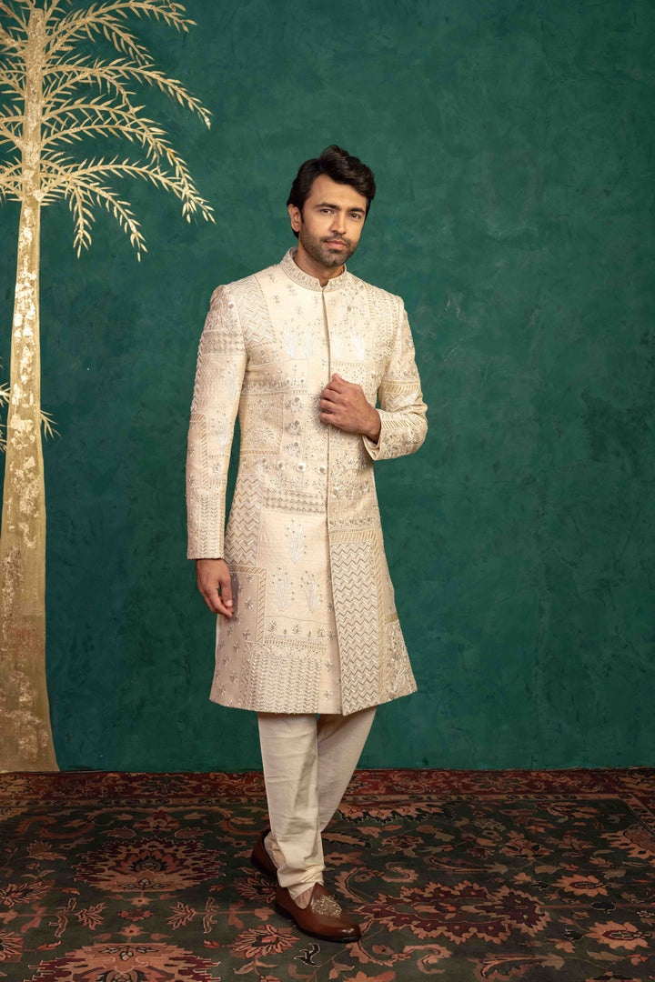 Beige Silk  Sherwani