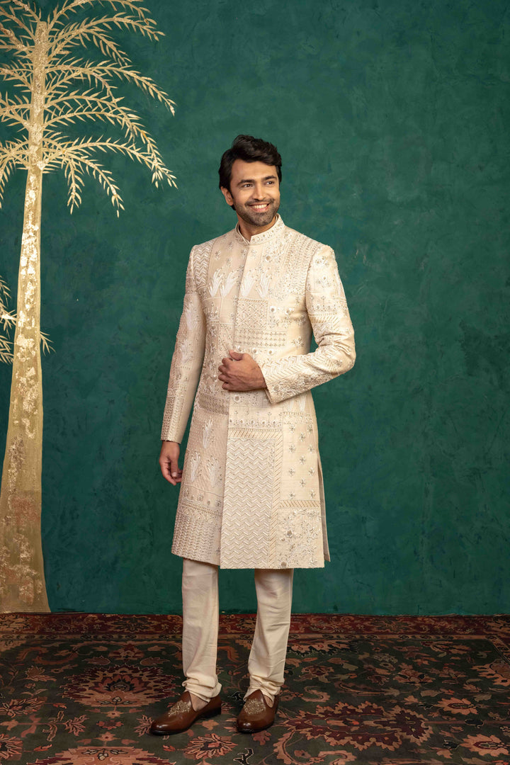 Beige Silk  Sherwani
