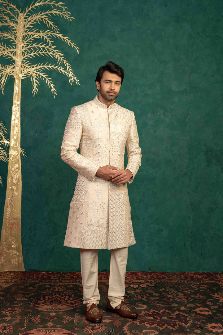 Beige Silk  Sherwani