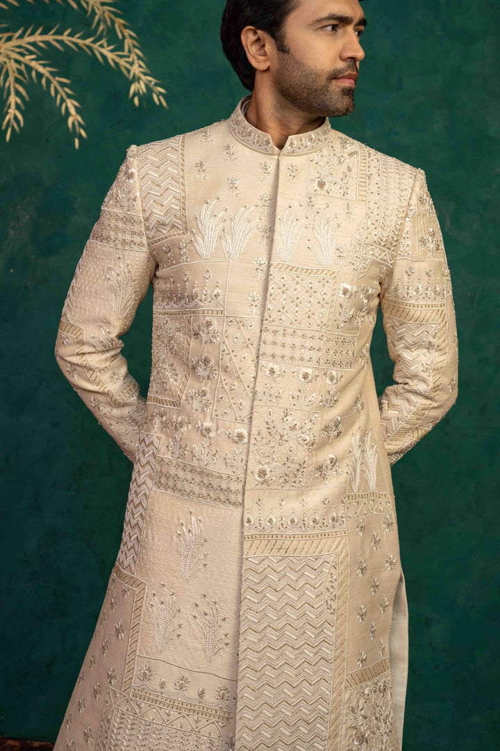 Beige Silk  Sherwani