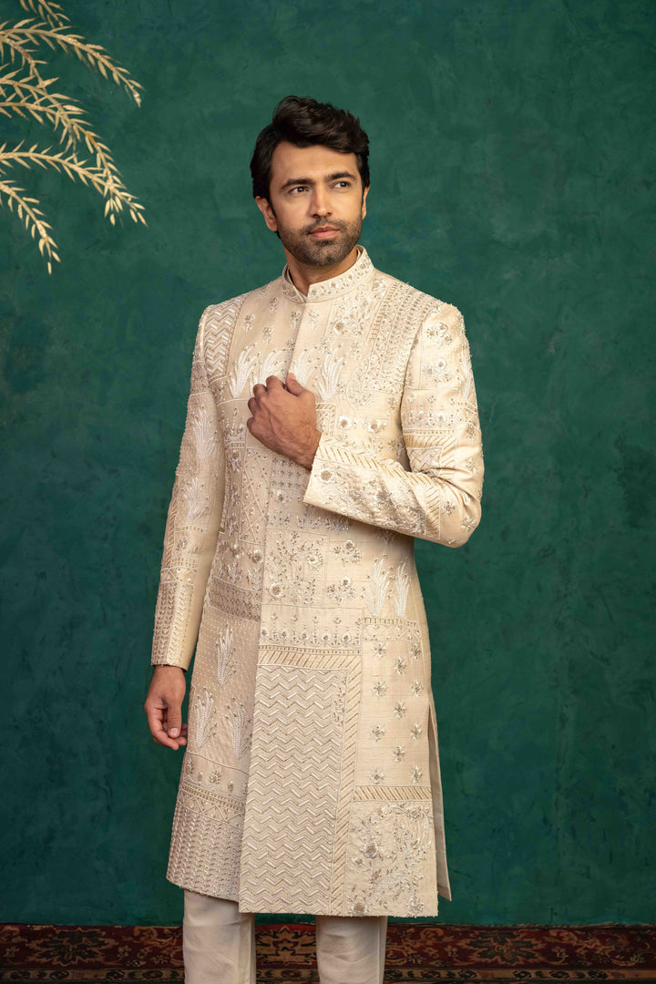Beige Silk  Sherwani