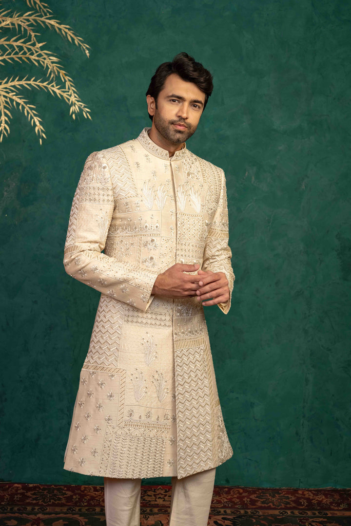 Beige Silk  Sherwani
