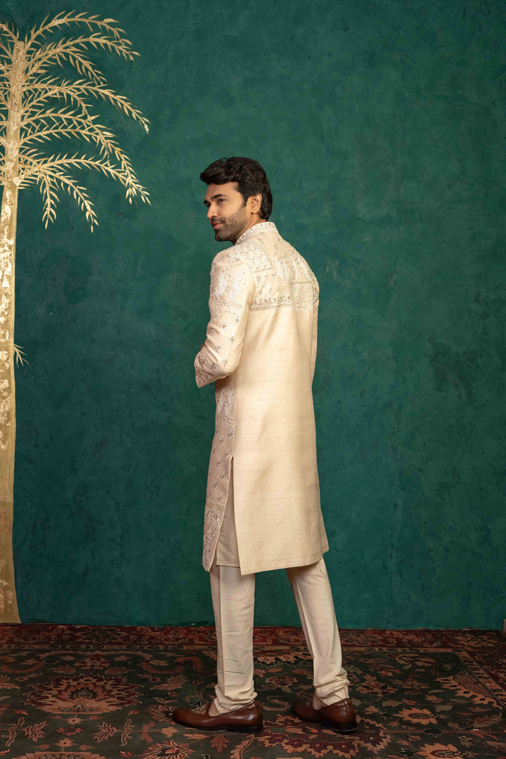 Beige Silk  Sherwani