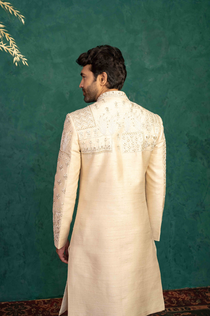 Beige Silk  Sherwani