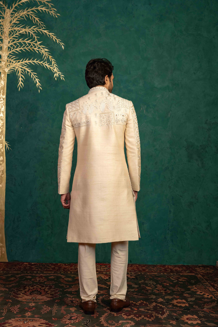Beige Silk  Sherwani