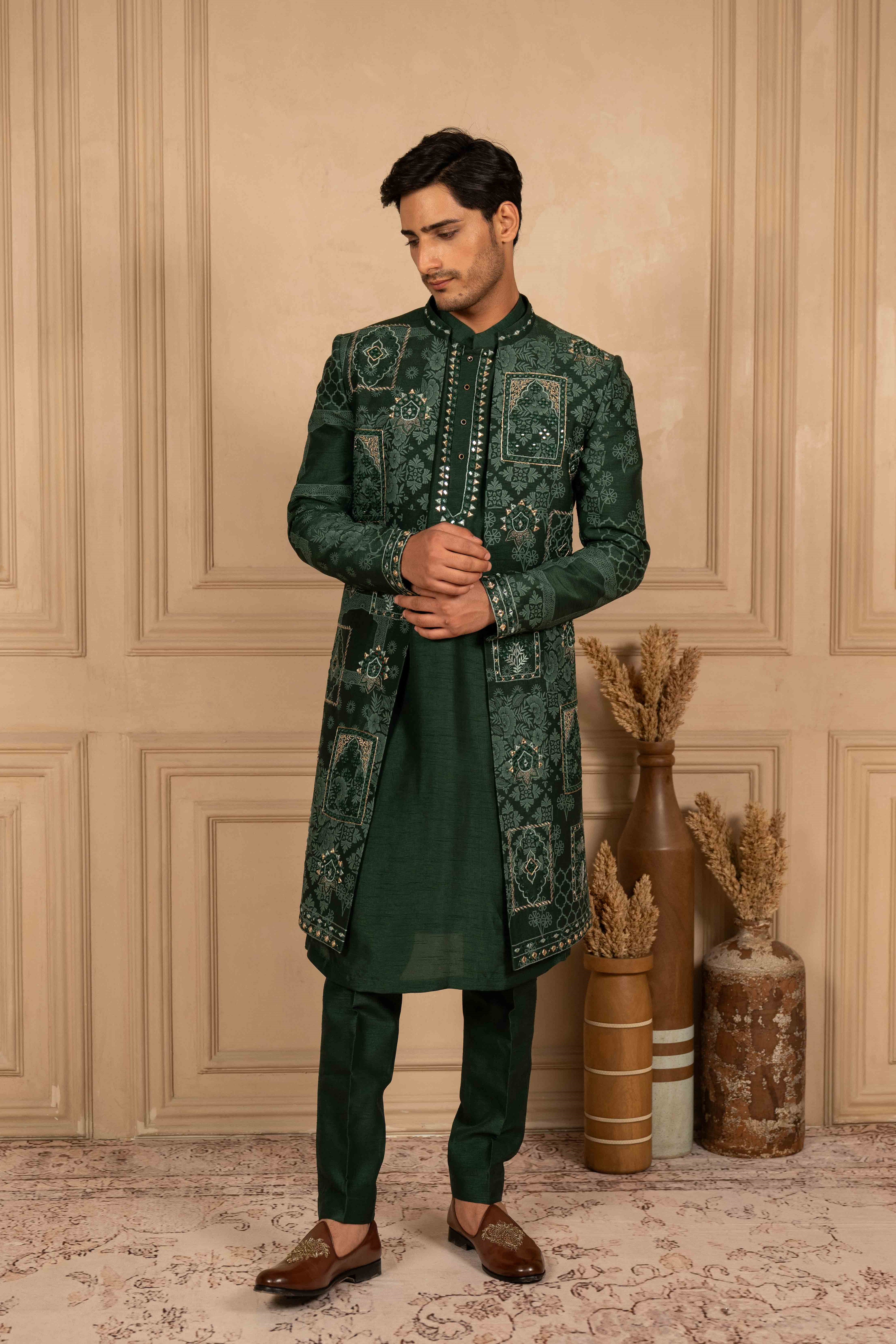 green indo western dress for male Festive Attire Dark Green Indo-Western for Men – Suvidha Fashion