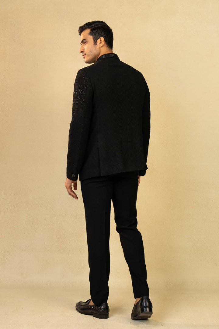 Black Jacquard Jodhpuri with Cut Dana Work