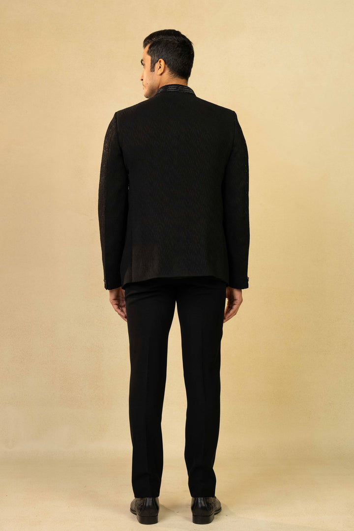 Black Jacquard Jodhpuri with Cut Dana Work