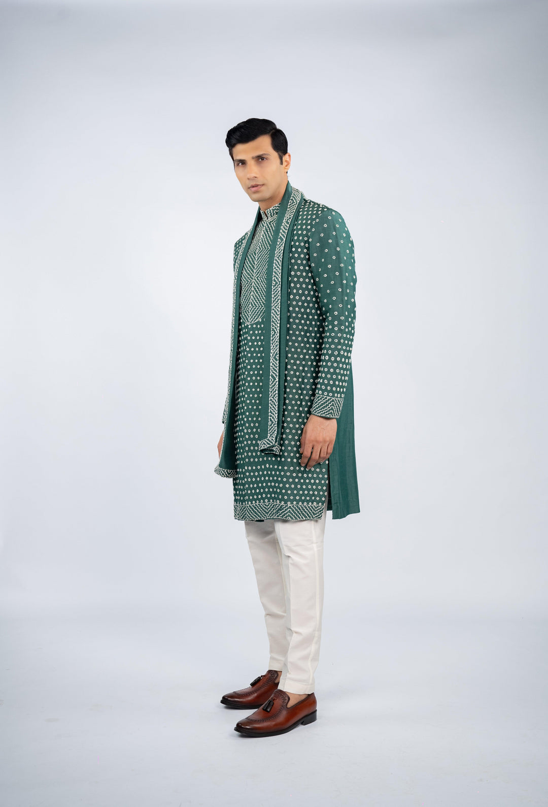 Green Front Open French Knot Kurta – Image 3