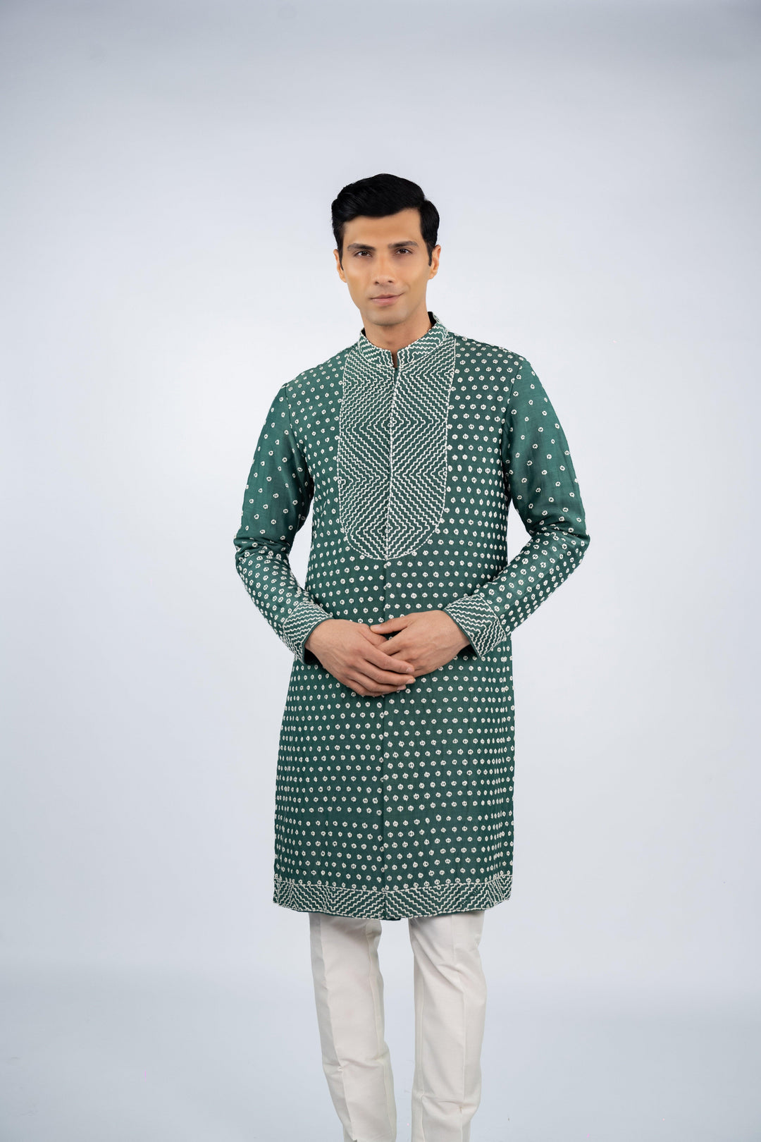 Green Front Open French Knot Kurta – Image 8