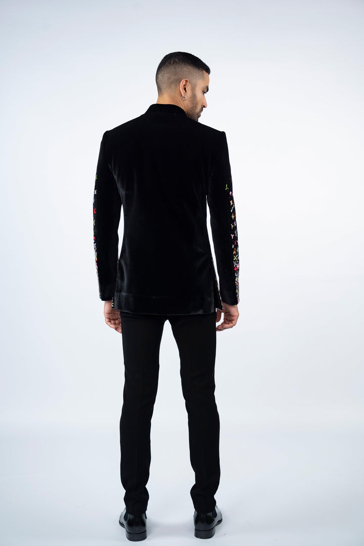 Black Velvet Jodhpuri with Floral Resham Work