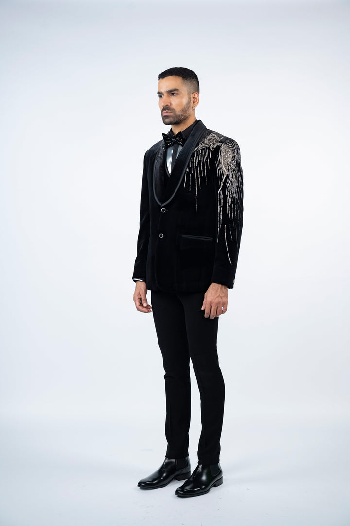 Black Velvet Eagle Embroidered Tuxedo