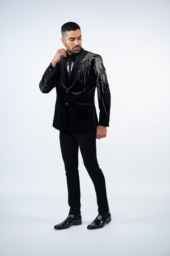 Black Velvet Eagle Embroidered Tuxedo