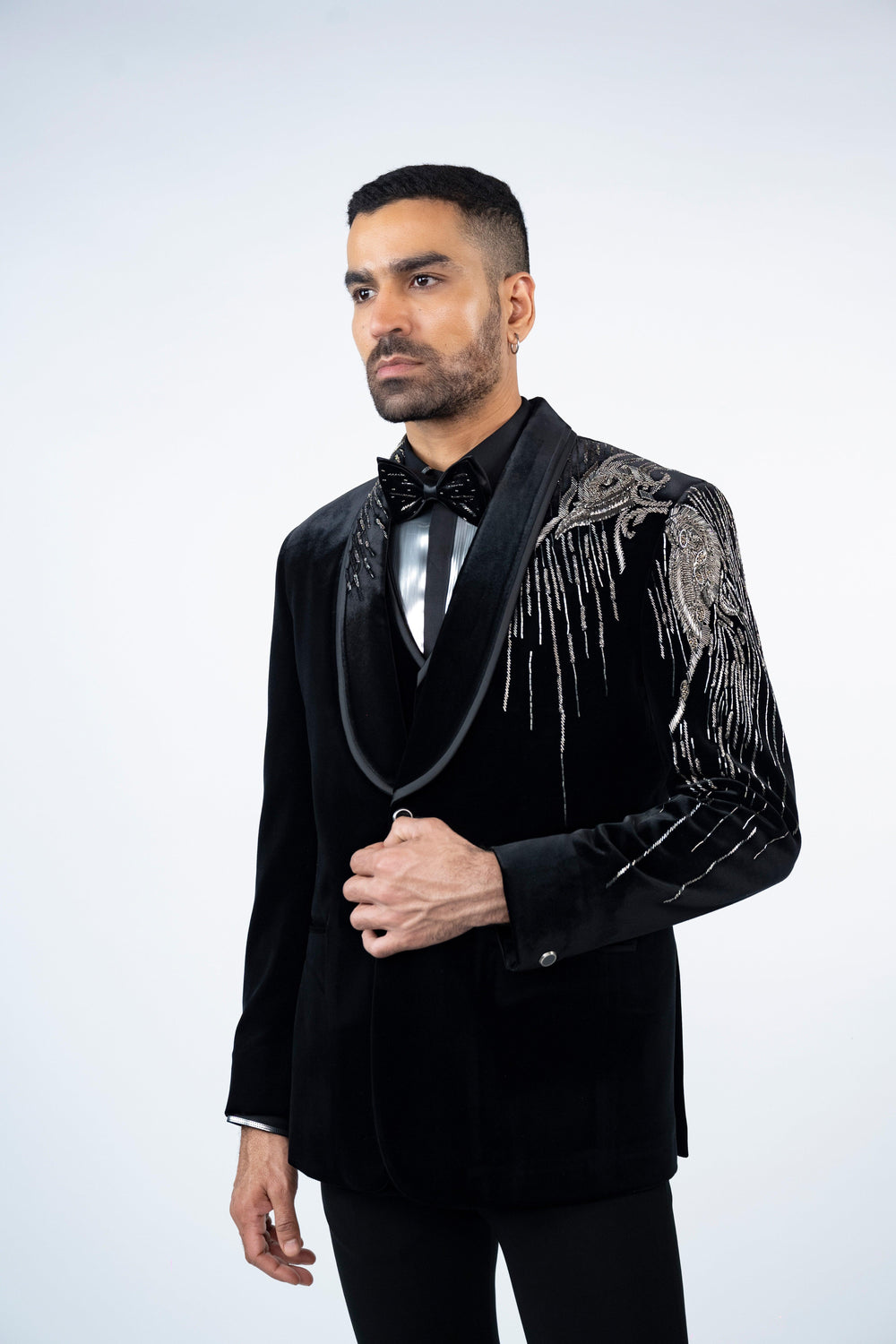 Black Velvet Eagle Embroidered Tuxedo