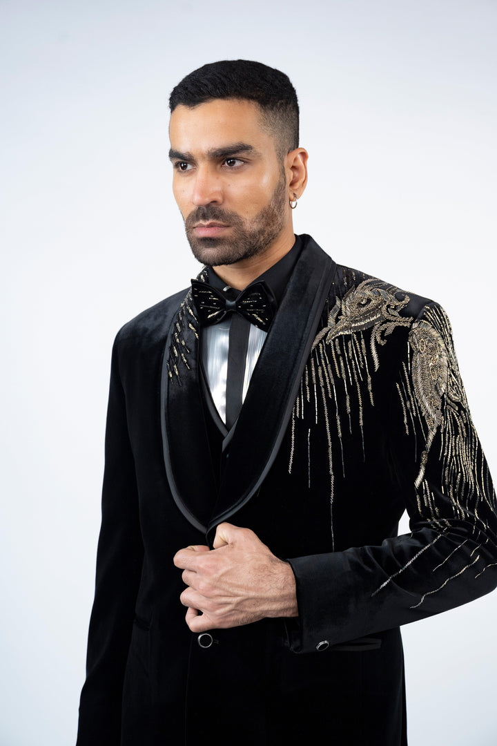 Black Velvet Eagle Embroidered Tuxedo