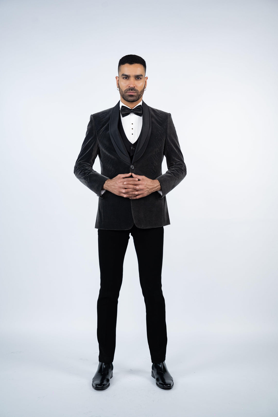 Grey Velvet Embroidered Tuxedo – Image 4