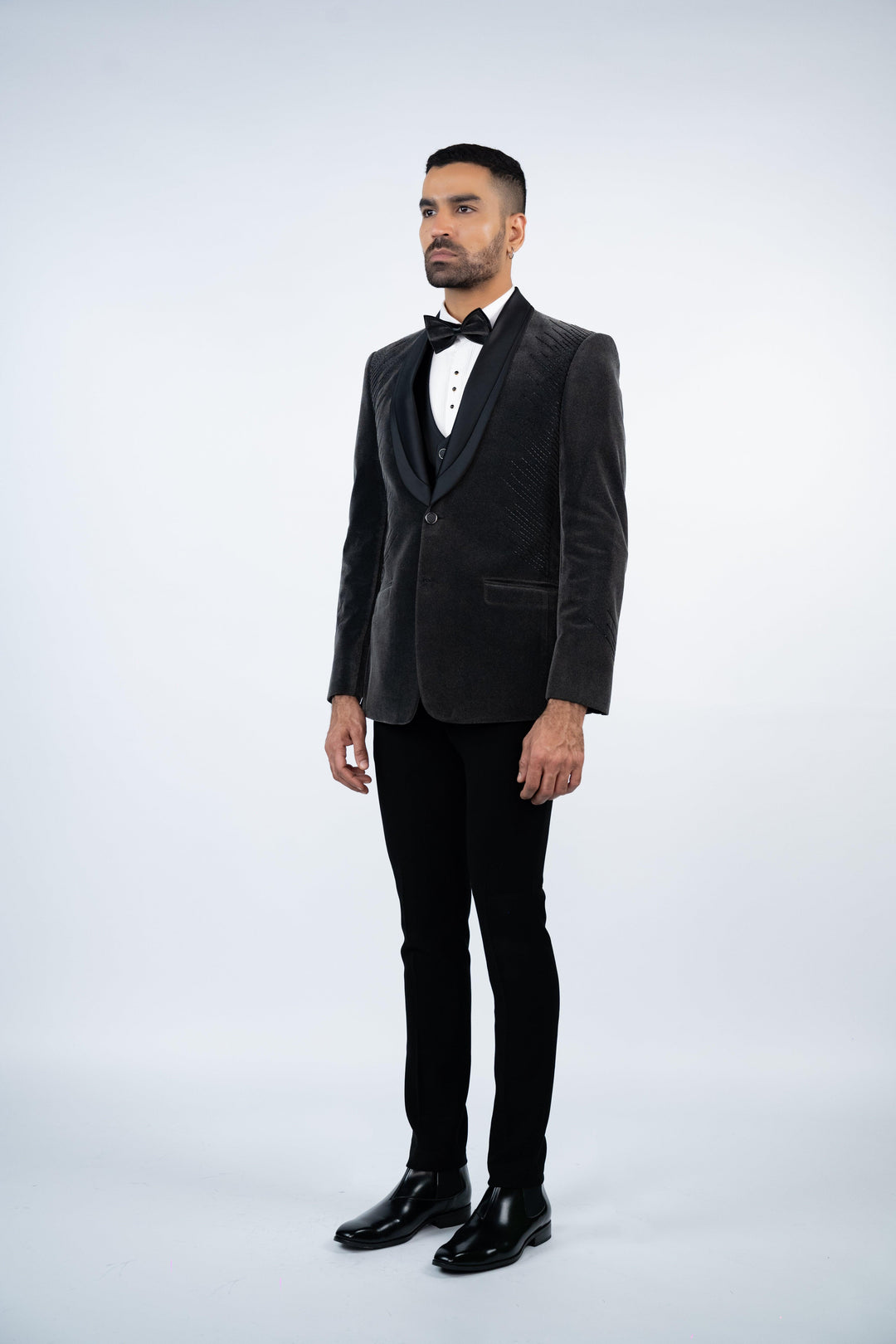 Grey Velvet Embroidered Tuxedo – Image 7