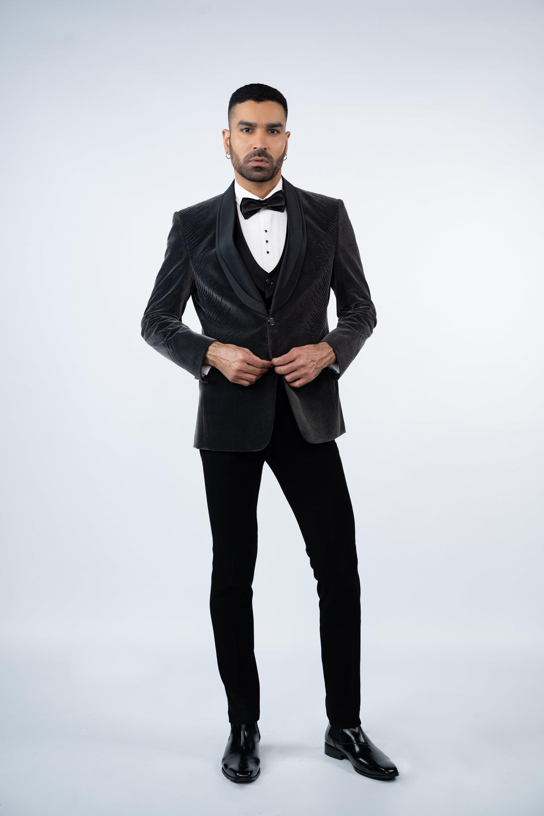 Grey Velvet Embroidered Tuxedo – Image 1
