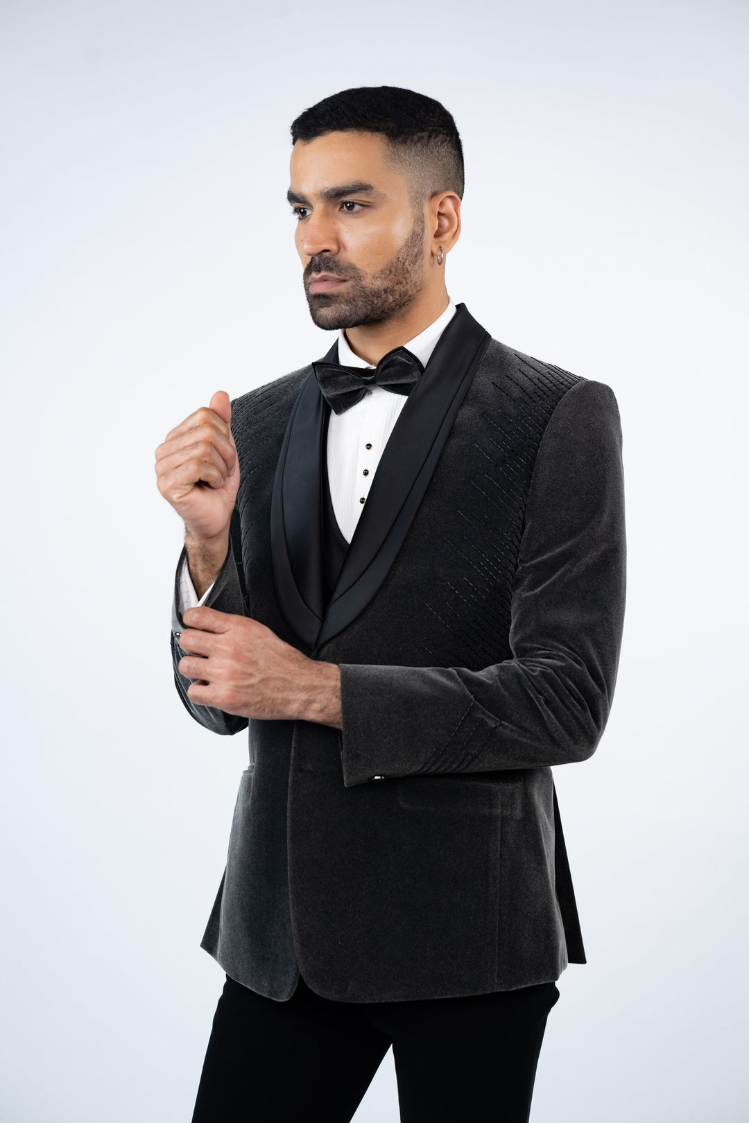 Grey Velvet Embroidered Tuxedo – Image 3