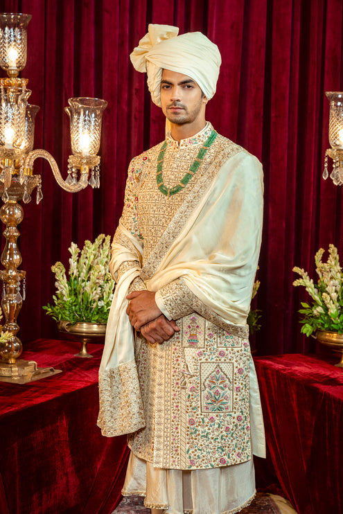 Royal Rajputana Ivory Sherwani – Image 1