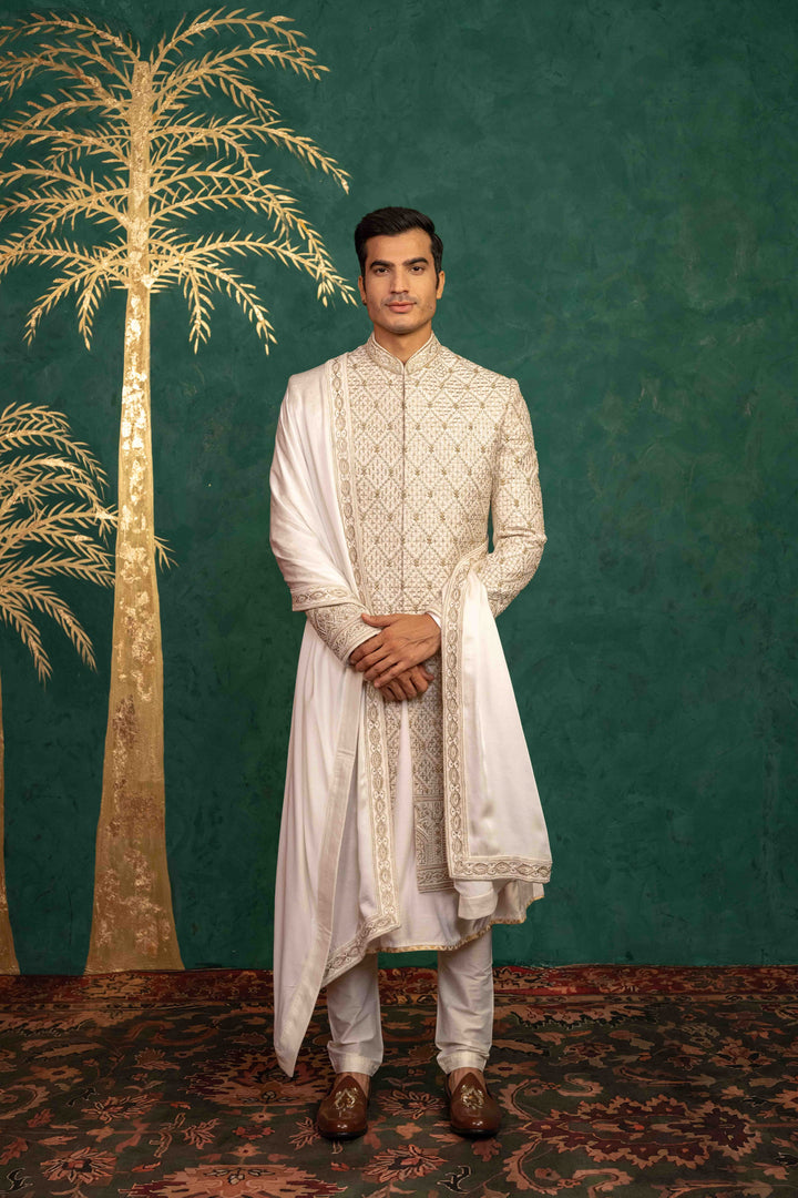 Ivory Raw Silk Sherwani