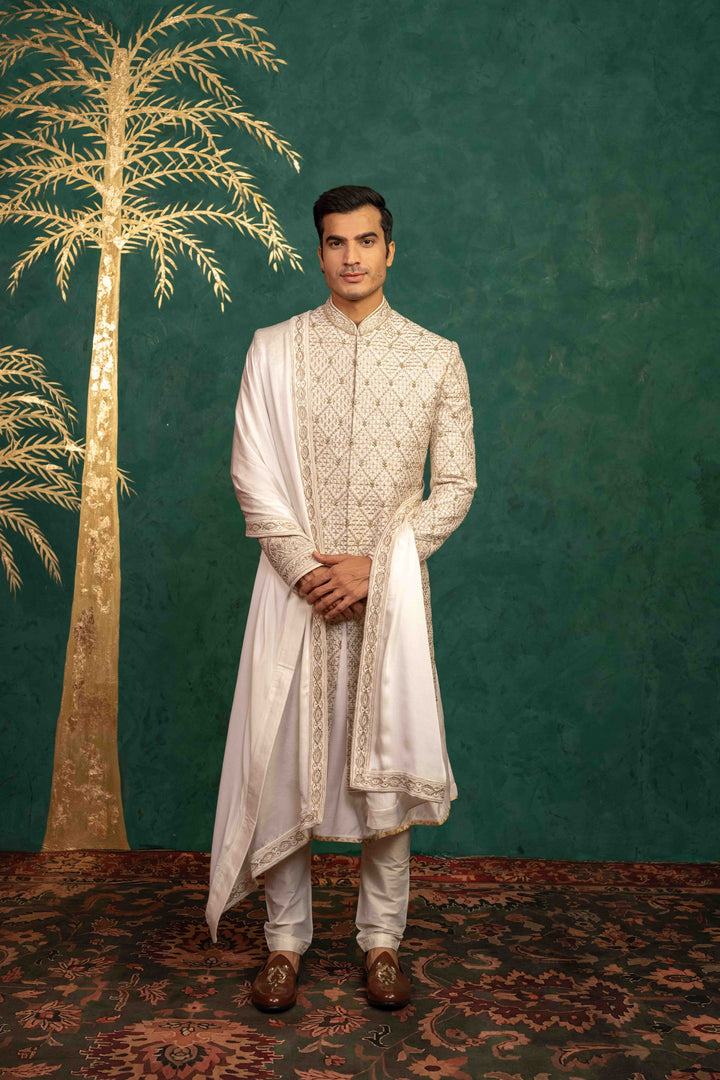 Ivory Raw Silk Sherwani