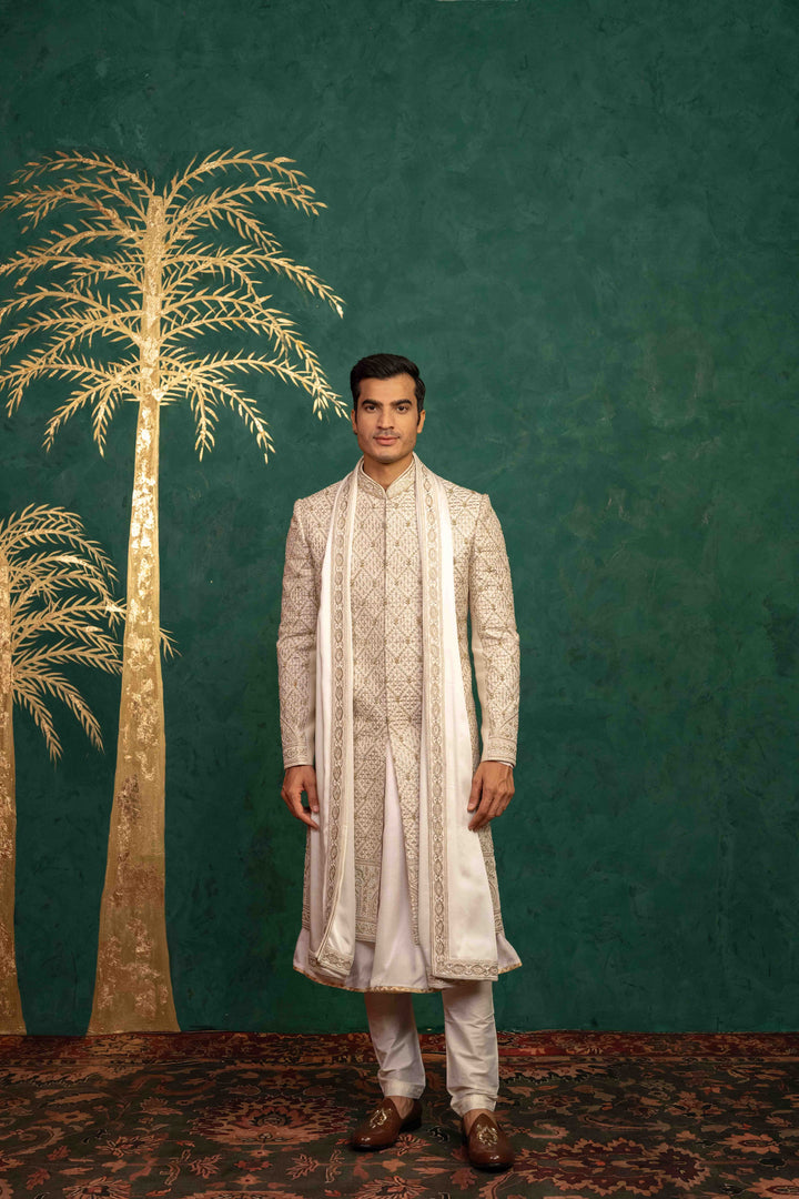Ivory Raw Silk Sherwani