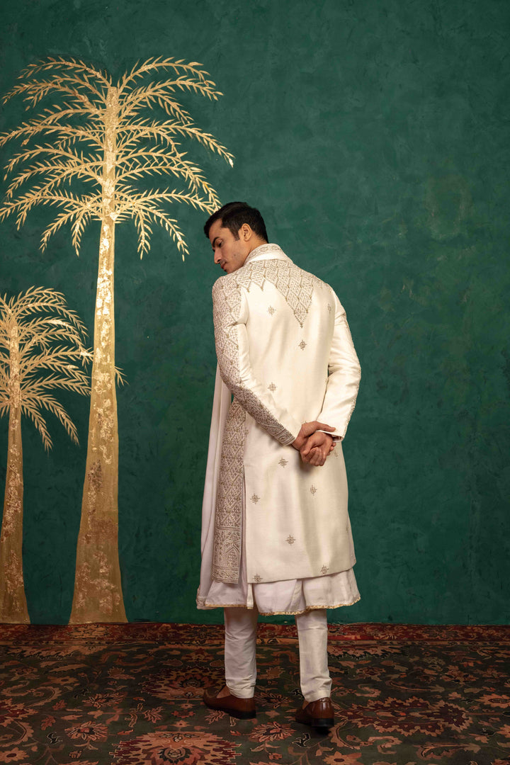 Ivory Raw Silk Sherwani