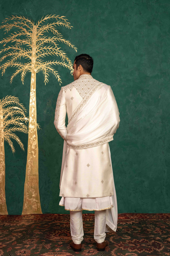 Ivory Raw Silk Sherwani