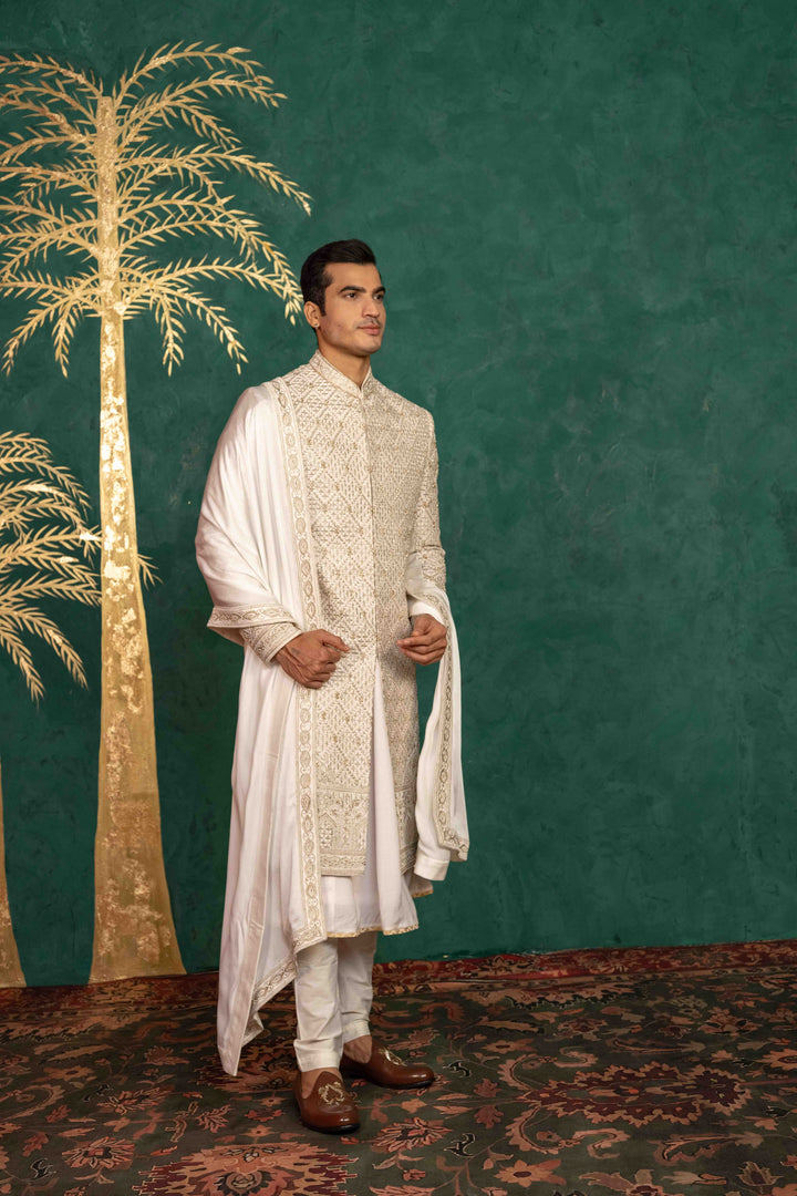 Ivory Raw Silk Sherwani