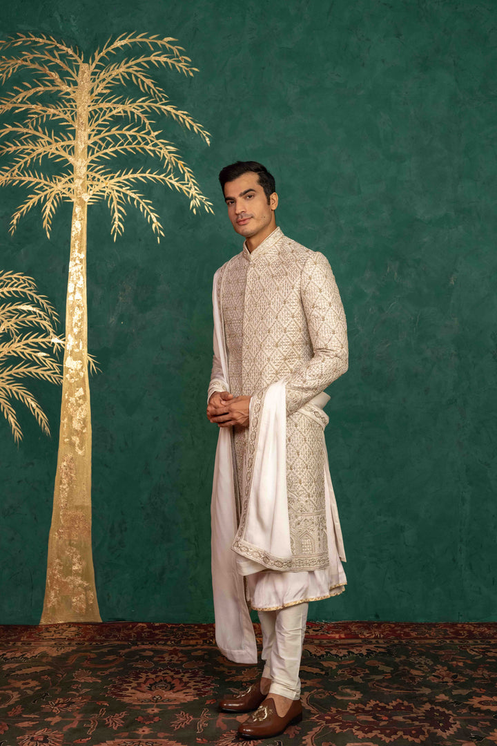 Ivory Raw Silk Sherwani