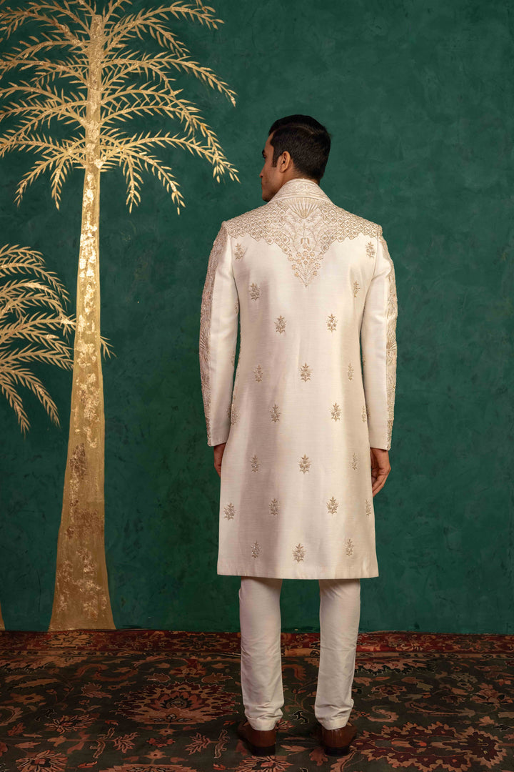 Ivory Raw Silk  Sherwani