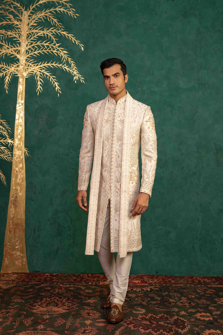 Ivory Raw Silk  Sherwani