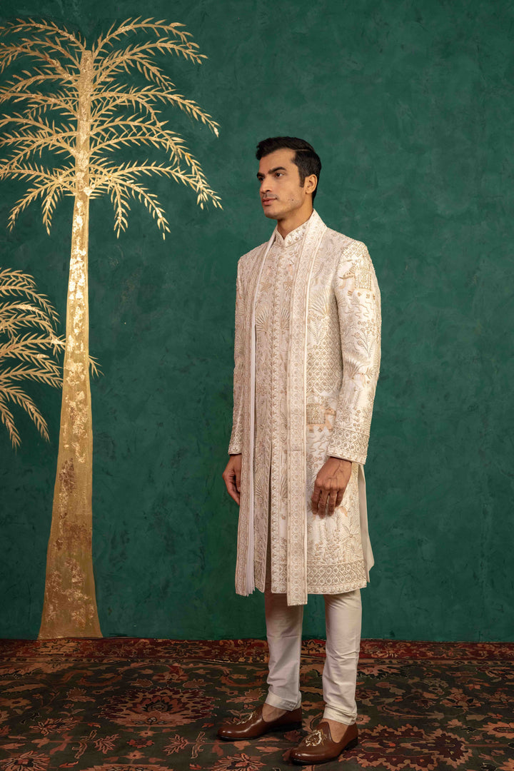 Ivory Raw Silk  Sherwani