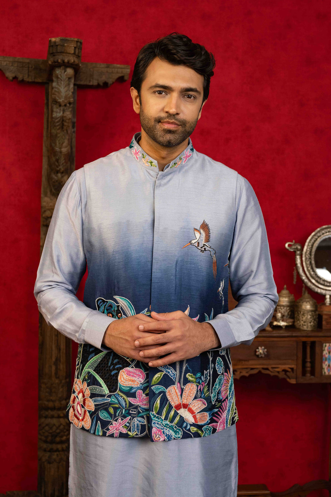 Ombre Jacket Set with Aari & Sequin Work – Image 1