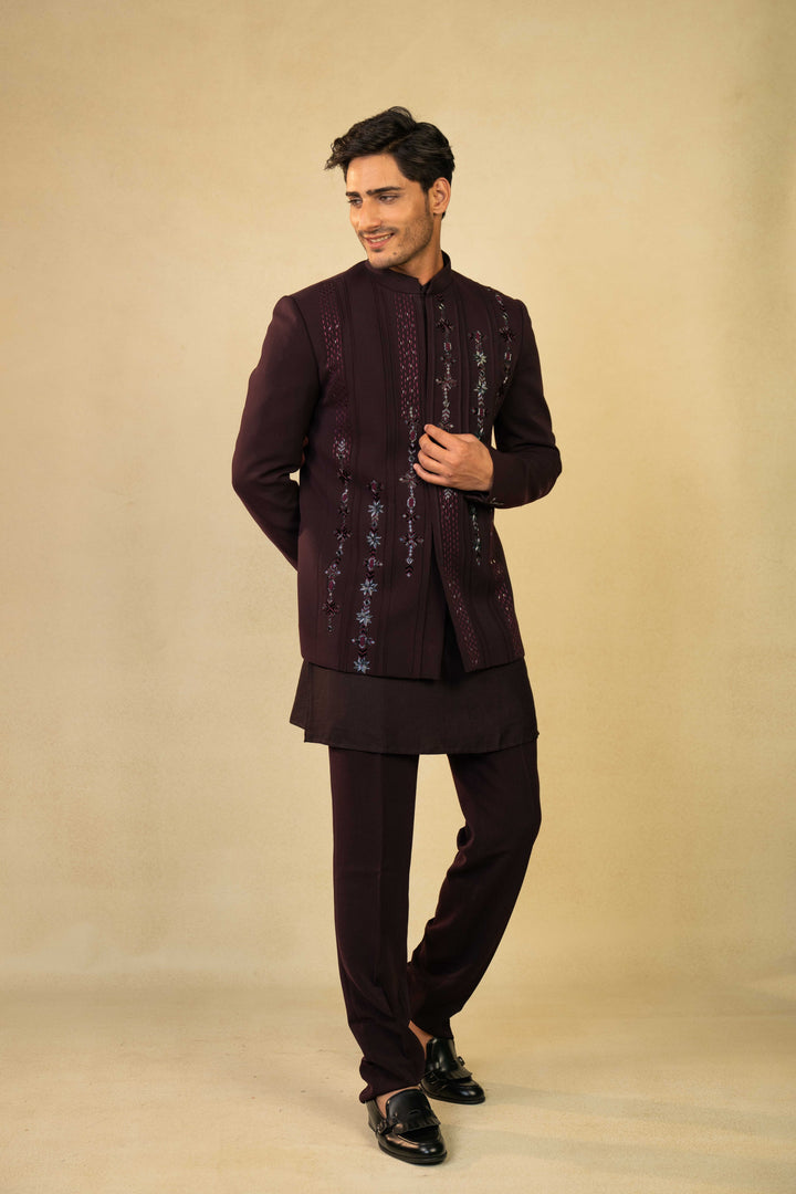 Wine Jodhpuri Set