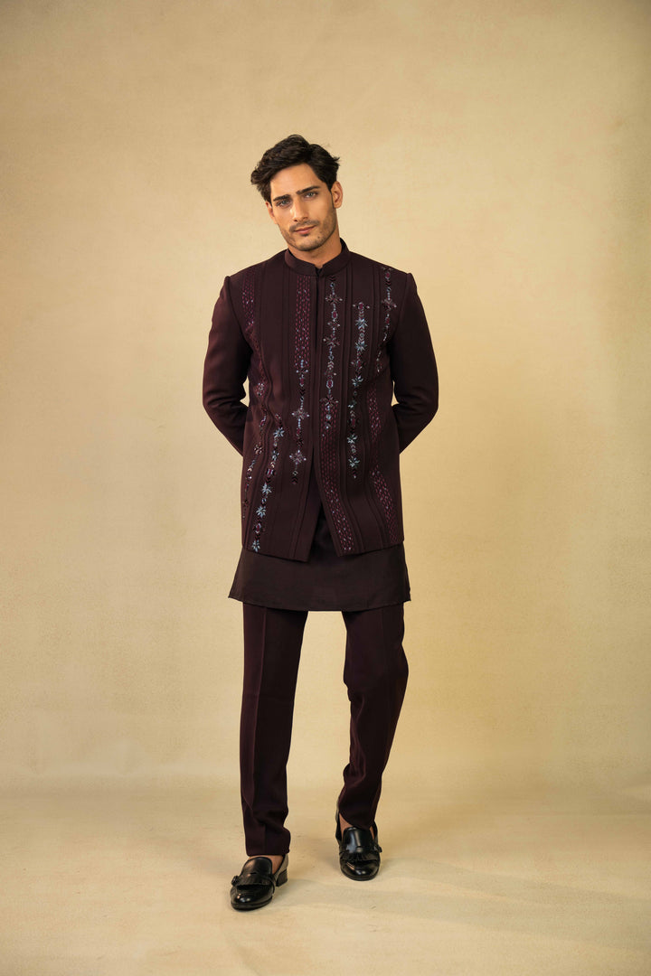 Wine Jodhpuri Set