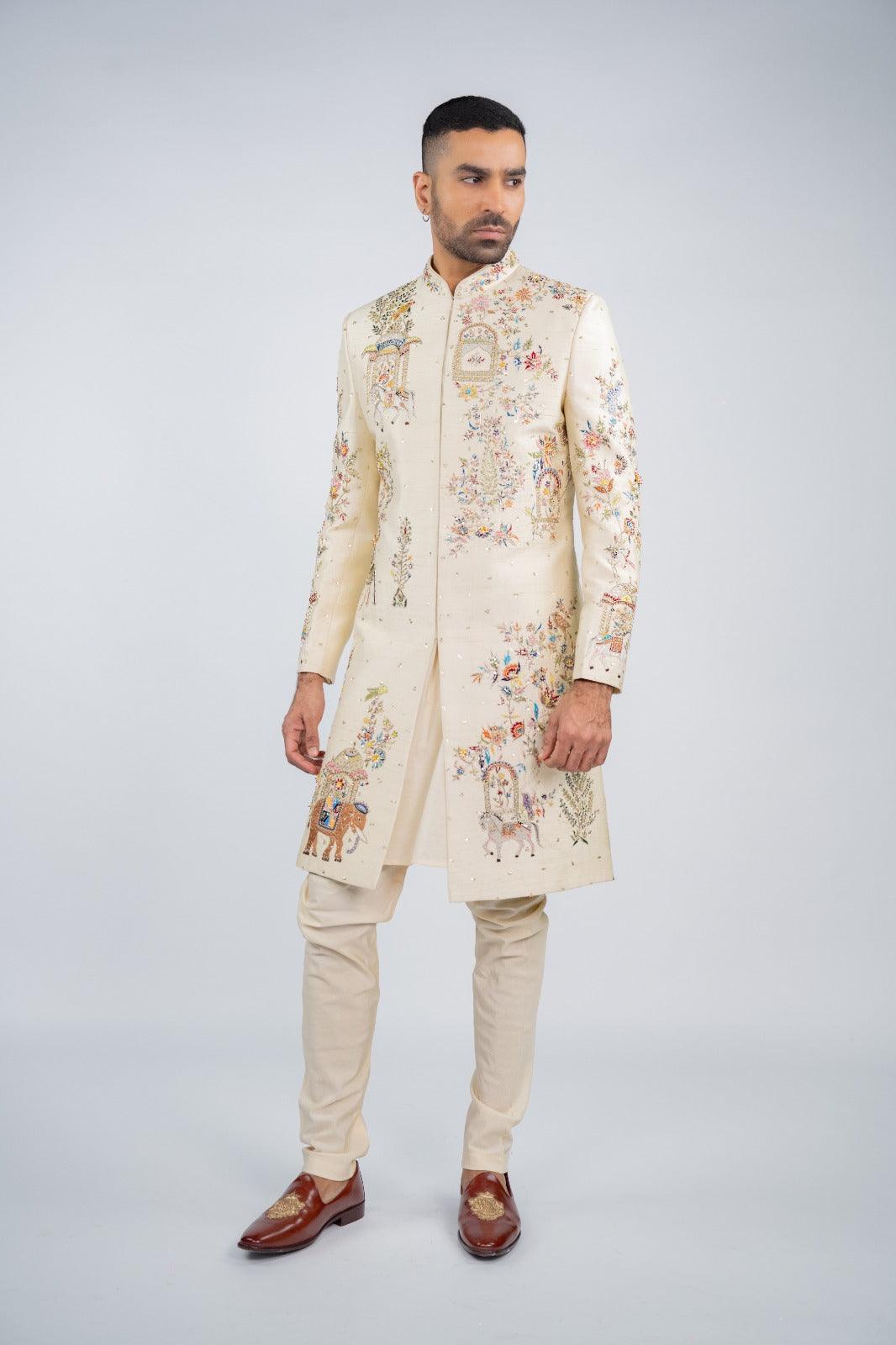 Antique White Glimmer Sherwani – Image 3