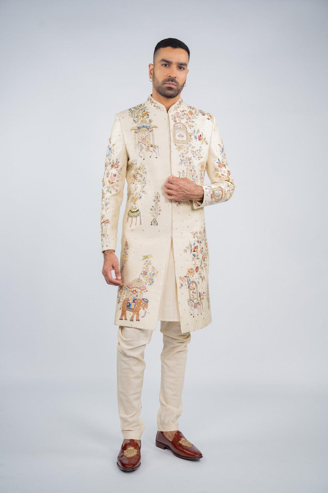 Antique White Glimmer Sherwani – Image 2