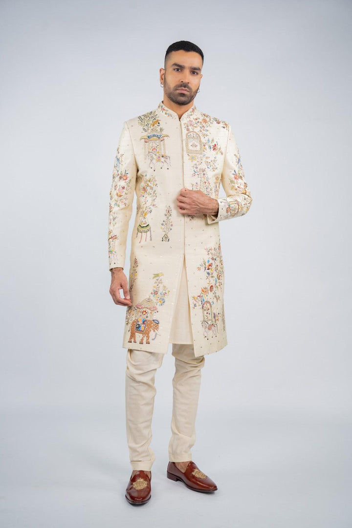 Antique White Glimmer Sherwani