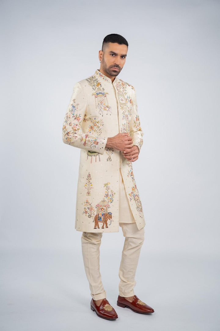 Antique White Glimmer Sherwani