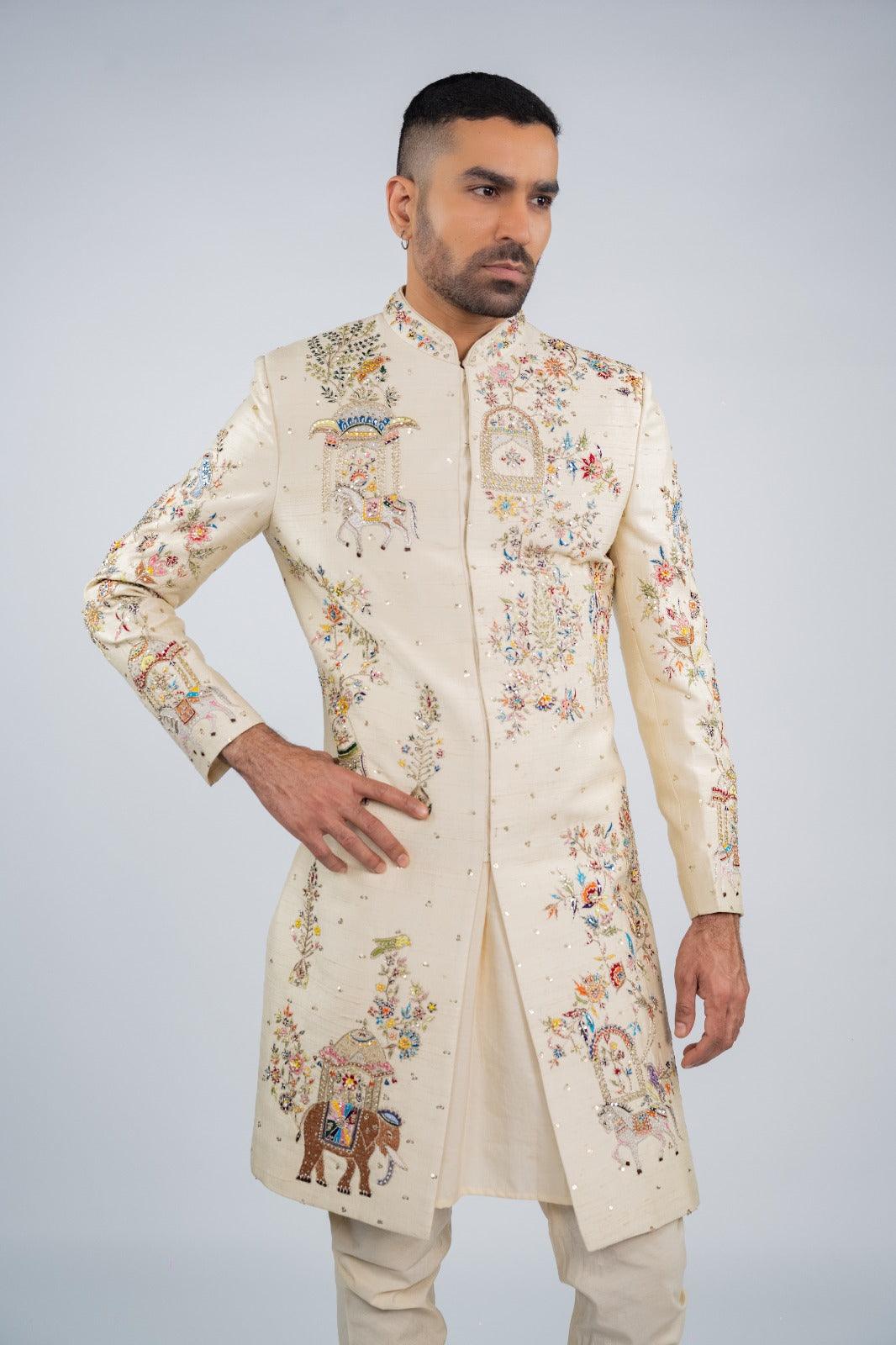 Antique White Glimmer Sherwani – Image 5